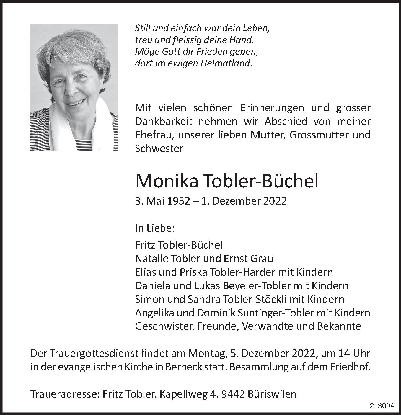 Todesanzeige - Monika Tobler-Büchel