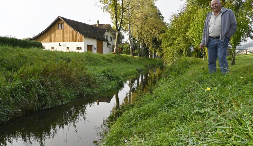«Ein Bach braucht auf seiner ganzen Länge ein sauberes Profil»: Elmar Lüchinger stört sich an der ins Wasser hinaus wachsende Ufervegetation...