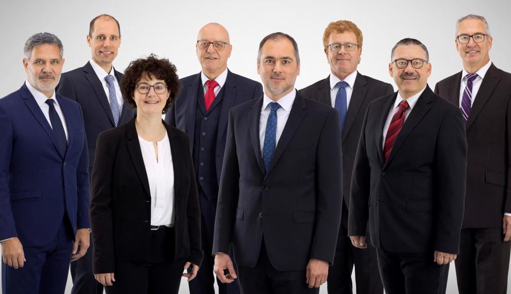 Der Gemeinderat der Gemeinde Au (von links): Franco Frisenda, Marcel Fürer (Gemeinderatsschreiber), Jennifer Eichmann, Alex Frei, Christian Sepin (Gemeindepräsident), Ernst Brändle, Markus Bernet und Olaf Tiegel.