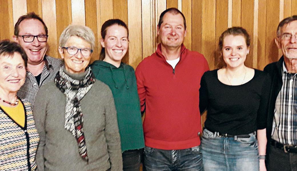 Die Leitung des STV Heerbrugg (von links): Gisi Zünd, Heinz Rohner (Präsident  Männerriege und Gesamtverein), Anita Zaugg, Jasmin Wüst, Heinz Dubach (abtretender Präsident und neues Ehrenmitglied), Sina Segmüller und Niklaus Kehl.