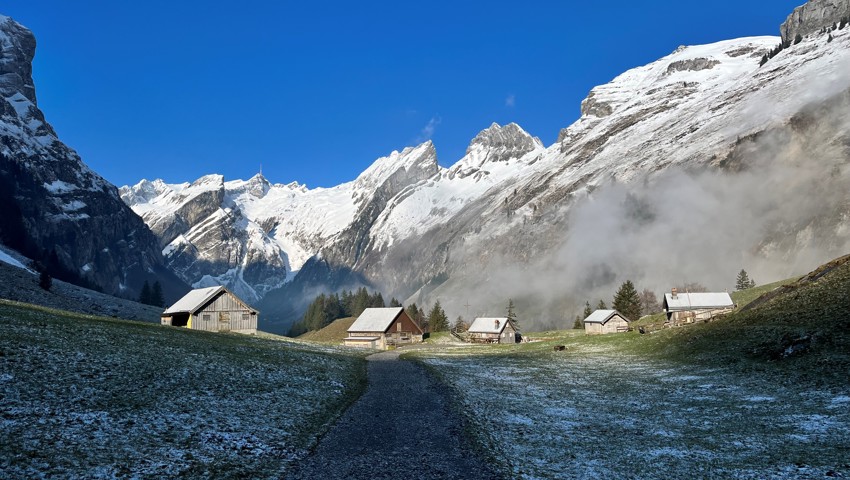 Morgens um 8.30 Uhr beim Seealpsee dem Nebel enflohen.