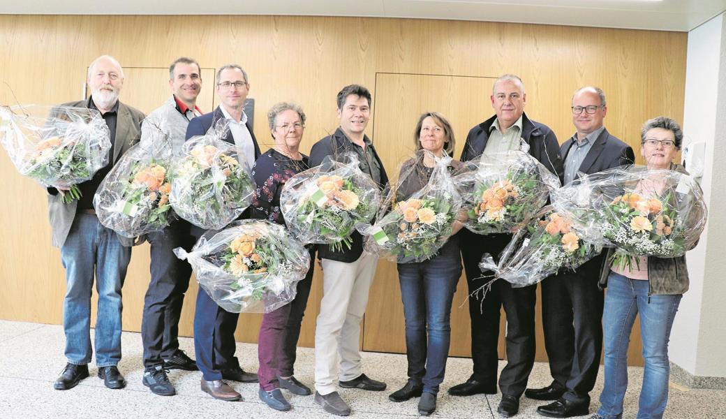 Peter Gut, Daniel Wyss, Michael Litscher (er zieht neu auch in den Kantonsrat ein), Ursina Lenggenhager, Mario Enzler, Veronika Frölich, Markus Pfister, Roger Rüesch, Karin Steingruber. Es fehlen: Hanspeter Züst und Michael Schär. (v. l.) 