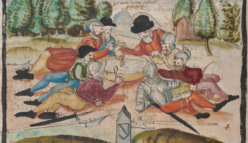 An der Grenze zwischen Zug und Zürich vermochte eine heisse Suppe Frieden zu stiften. Darstellung der Kappeler Milchsuppe (1529) von Heinrich Thomann, um 1605. 