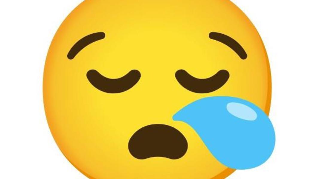 Dieses Emoji ist nicht traurig und weint auch nicht. Der blaue Tropfen soll eine Schlafblase darstellen, denn dieses Gesicht drückt Schläfrigkeit aus. 