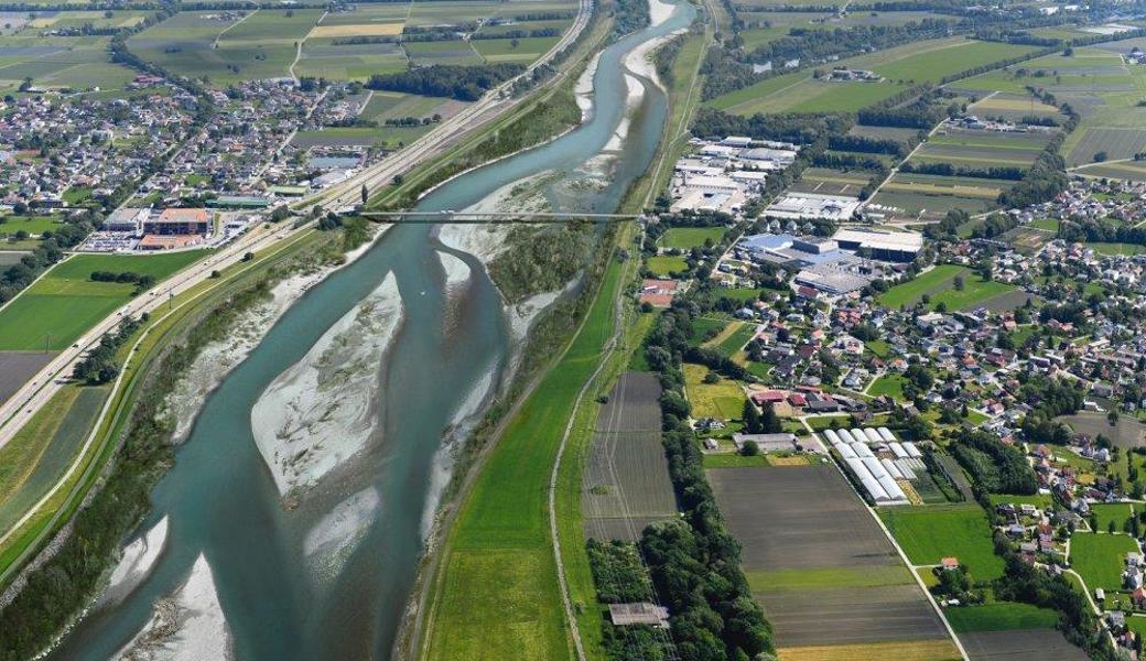 Visualisierung des Hochwasserschutzprojekts für das Gebiet Kriessern-Mäder.