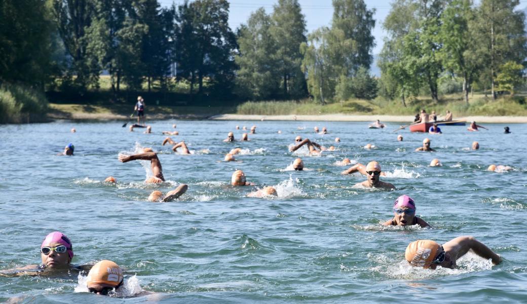 Das Schwimmen des Rhyathlons findet wie üblich im Baggersee in Kriessern statt, die Kids schwimmen im neuen Balgacher Hallenbad.