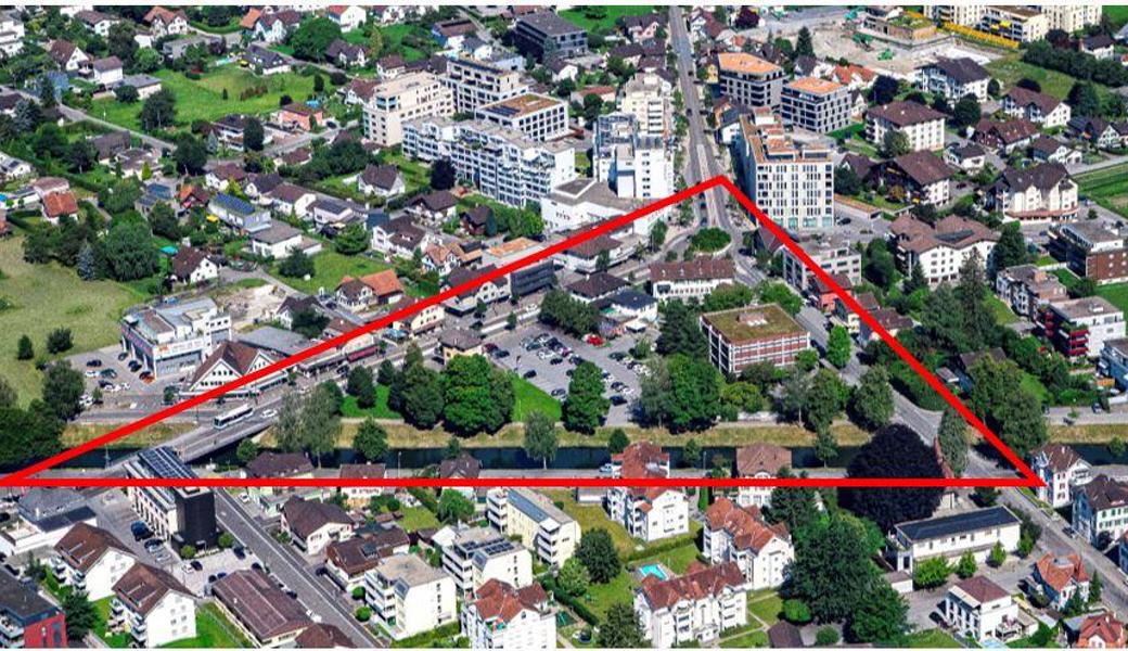 Das betroffene Gebiet: Es geht um eine dreieckige Fläche, die von Binnenkanal, Hauptstrasse und Neugasse begrenzt wird. 