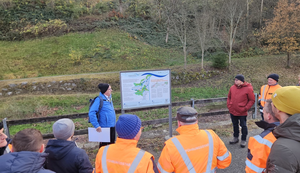 Führungsstab Unteres Rheintal besichtigt Hochwasserschutzprojekt «Littenbach-Äächeli»