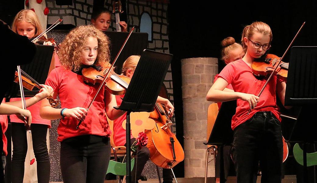 Das 15-köpfige Musikschul-Streichorchester von Barbara Gschwend begleitete Mathilda auf ihrer kunterbunten Reise.