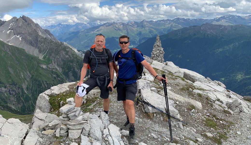 Ignaz Hobi und Kurt Sieber (von links) waren oft allein unterwegs und sahen erst nach Stunden andere Wanderer. Hier sind sie auf dem Gipfel der Samspitze auf 2624 Metern über Meer. 