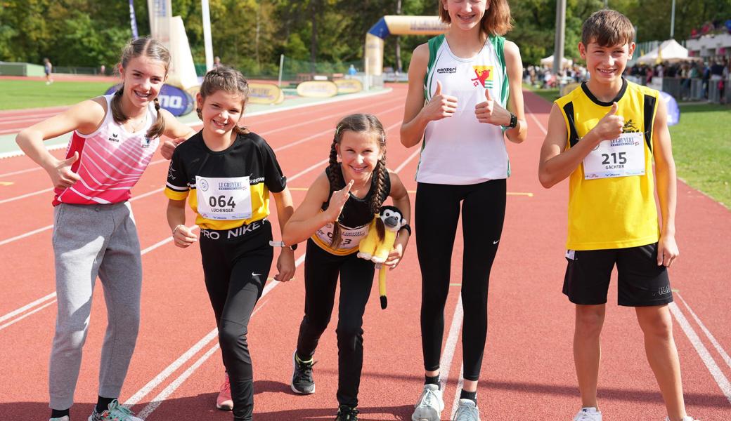 Sie starteten im Schweizer 1000-Meter-Final (v. l.): Aino Loher, Jael Lüchinger, Sanna Gächter, Leandra Häusler und Joa Gächter. Raoul Loher fehlt auf dem Bild.