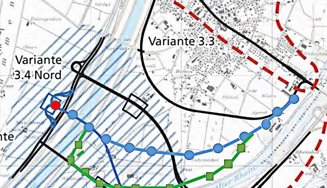 Geht es nach Jakob Sieber, wird ein Südring gebaut – Variante 1 (blau) oder die von Sieber bevorzugte Variante 2 (grün).