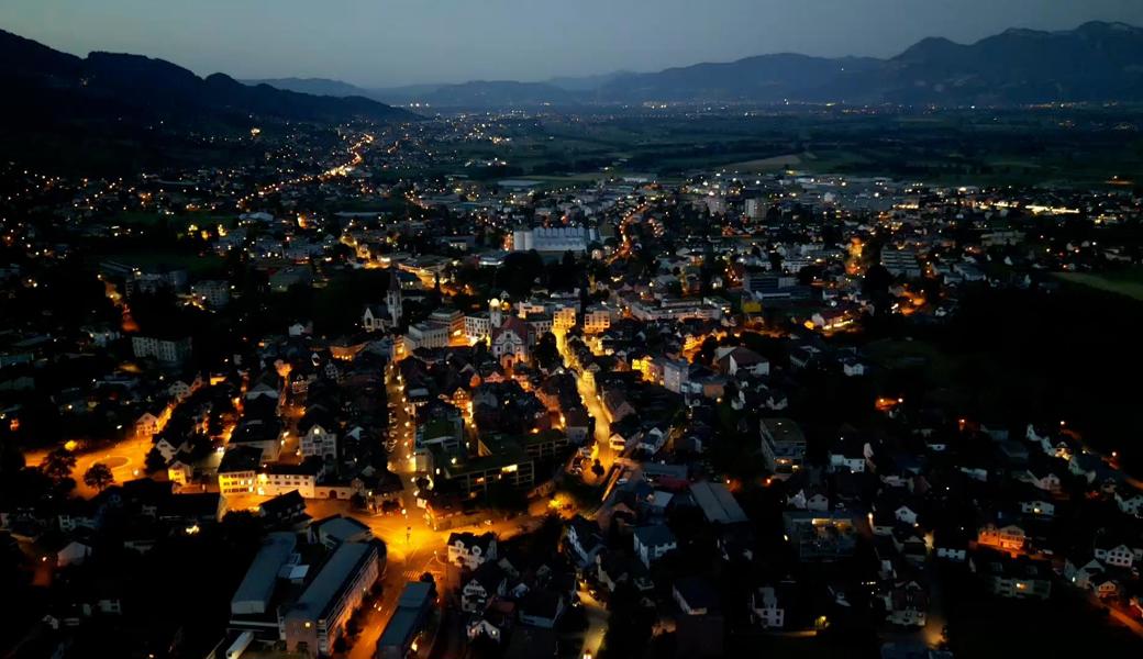 Altstätten am Abend mit Blick Richtung Heerbrugg.