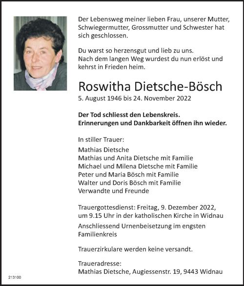 Todesanzeige - Roswitha Dietsche-Bösch