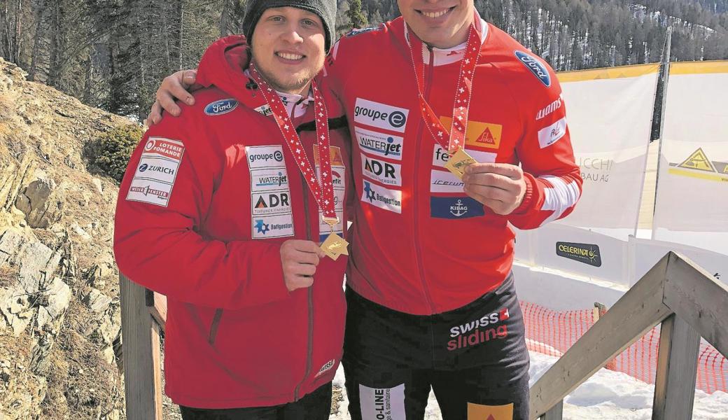 Schweizer Meister im Zweierbob der Junioren: Der Lüchinger Anschieber Marco Tanner (links) mit seinem Piloten Yann Moulinier.