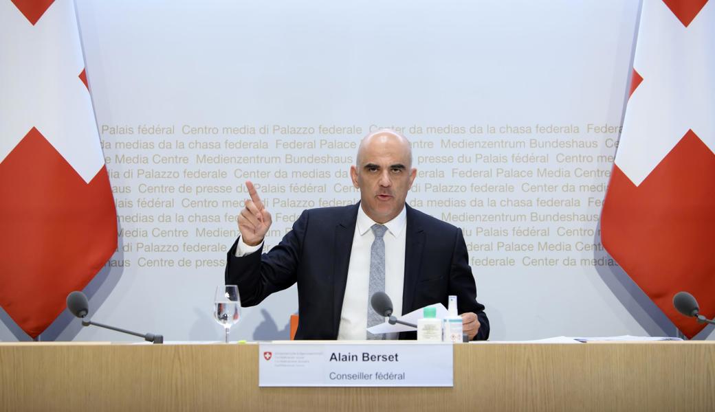 Bundesrat Alain Berset an der heutigen Pressekonferenz.