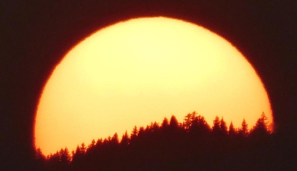 Die Sonne als riesige Scheibe ging im Bild von Wolfgang Morgenstern oberhalb Altstätten unter.