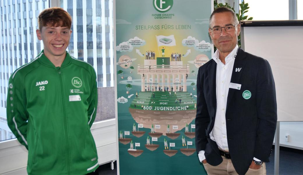 Inside FCSG: Nachwuchsspieler Michael Heule und Präsident Matthias Hüppi präsentierten in Heerbrugg das Nachwuchsprogramm des FC St. Gallen.