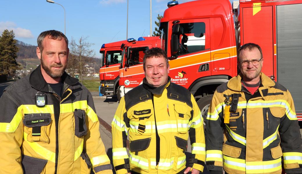  Die Feuerwehren St.Margrethen, Mittelrheintal und Berneck-Au-Heerbrugg überprüfen gemeinsam ihre Strukturen. Ob und in welcher Form die Mannschaften von Pascal Zani (v.l.), Marco Köppel und Markus Köppel zusammenrücken werden, ist derzeit noch offen. 