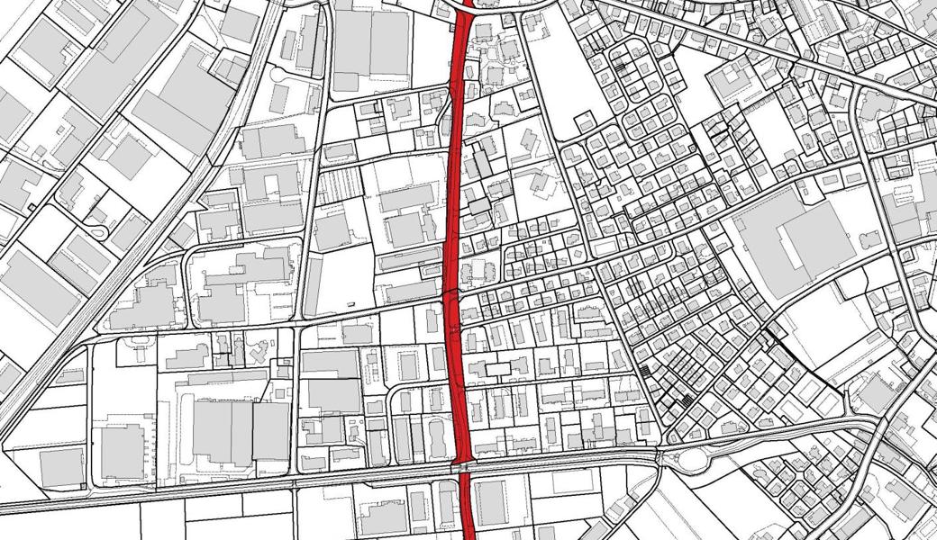 Von der Rorschacherstrasse (unten) könnte eine Umfahrung über die Feldwiesenstrasse, über alle Querstrassen hinweg, bis zur Oberrieterstrasse verlaufen. 