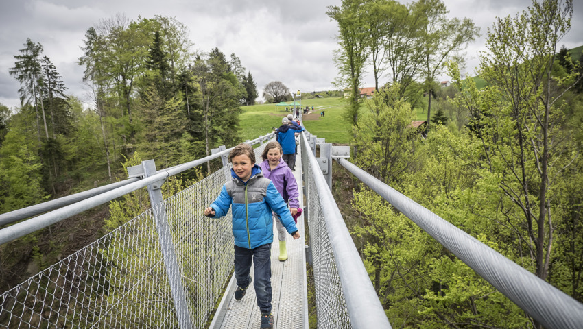 Seit Ende April 2019 verbindet eine spektakuläre Hängebrücke die Schwestergemeinden Grub AR und Grub SG.