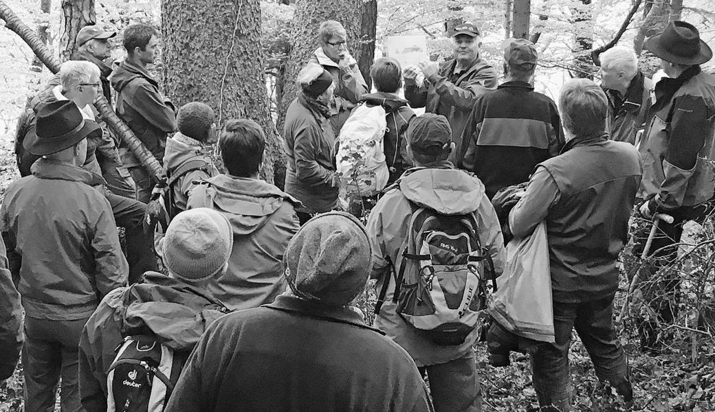 Revierförster Röbi Kobler (mit Dächlikappe) vermittelte viel Wissenswertes über die Bäume und den Wald.