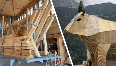 Lehrling Elio Kluser packt beim Bau des gigantischen Muni Max mit an