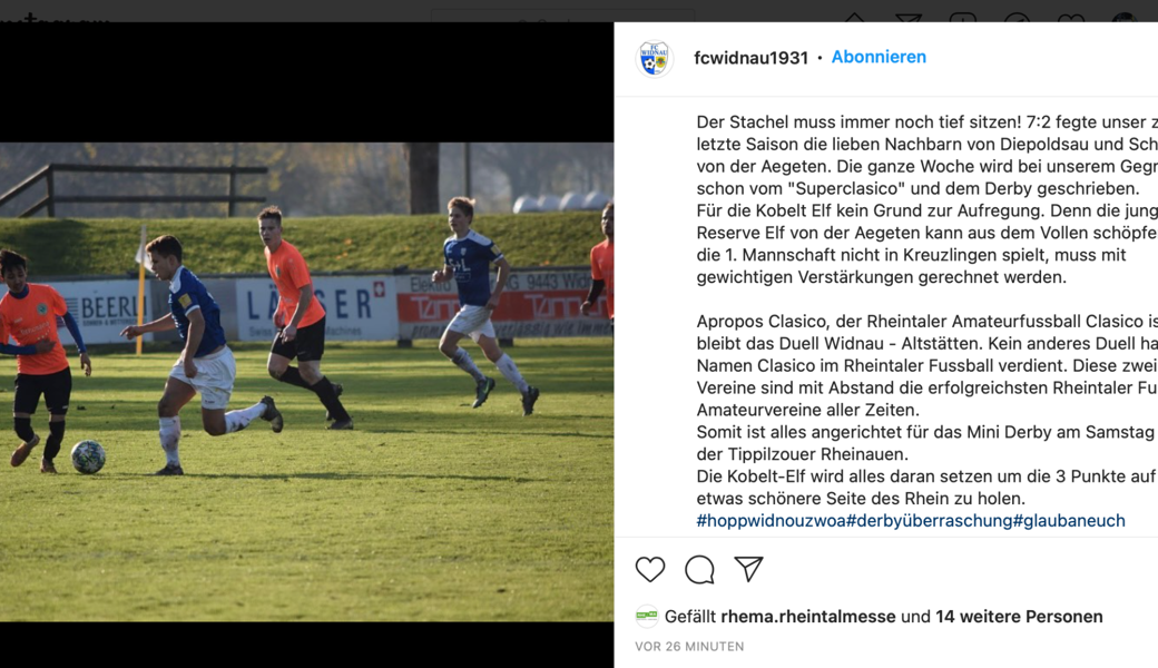 Dieser Post erschien am Freitagmorgen auf der Instagram-Seite des FC Widnau.