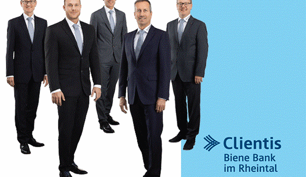 Die Geschäftsleitung der Biene Bank im  Rheintal: Urs Handermann, Markus Ehret, Adrian Knechtle, René Bognar, Urs Schneider.