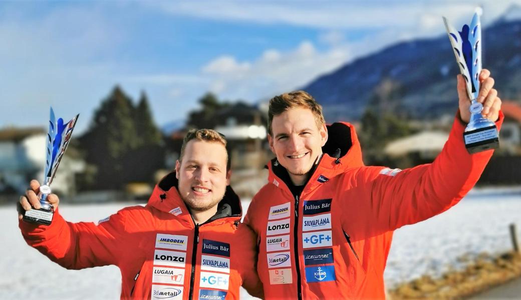 Marco Tanner (links) und Michael Kuonen feiern in Innsbruck ihren ersten Sieg im Europacup.