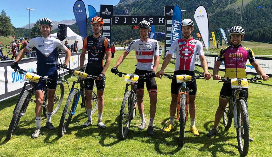 Die prägenden Fahrer des ersten Rennens nach der Corona-Pause (v.l.): Lukas Flückiger, Simon Vitzthum, Daniel Geismayr (Etappensieger am Sonntag), Thomas Litscher und Julian Schelb. Auf dem Bild fehlt Vorjahressieger Sascha Weber, der die zweite Etappe gewonnen hatte.