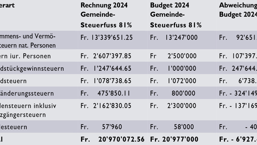 Fast eine Punktlandung: Steuerabschluss 2024 knapp 7000 Franken unter Budget