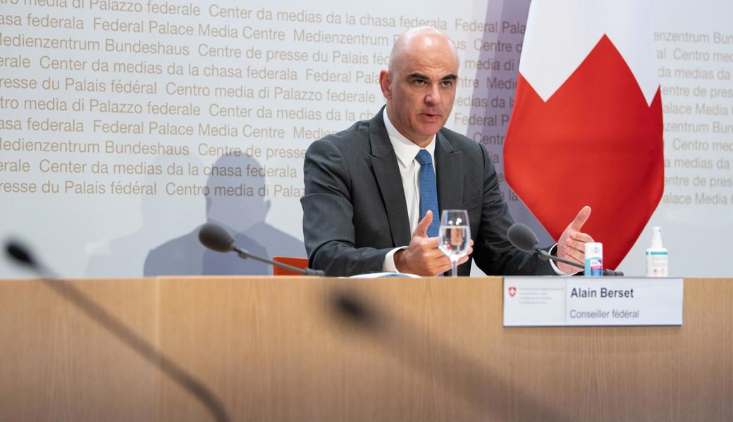 Bundesrat Alain Berset in der heutigen Medienkonferenz in Bern.