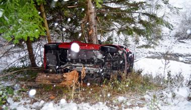 Auto stürzt steiles Bachbord hinab