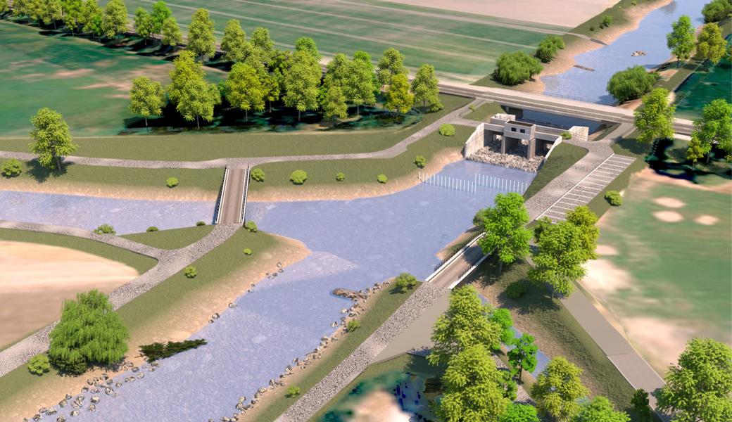 Das Drosselbauwerk bei den "Drei Brücken" verhindert, dass unterhalb Wasser über die Ufer des Rheintaler Binnenkanal tritt.