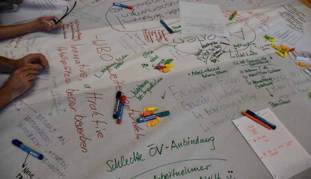 Brainstorming beim Workshop zur Zukunft der Gemeinde.