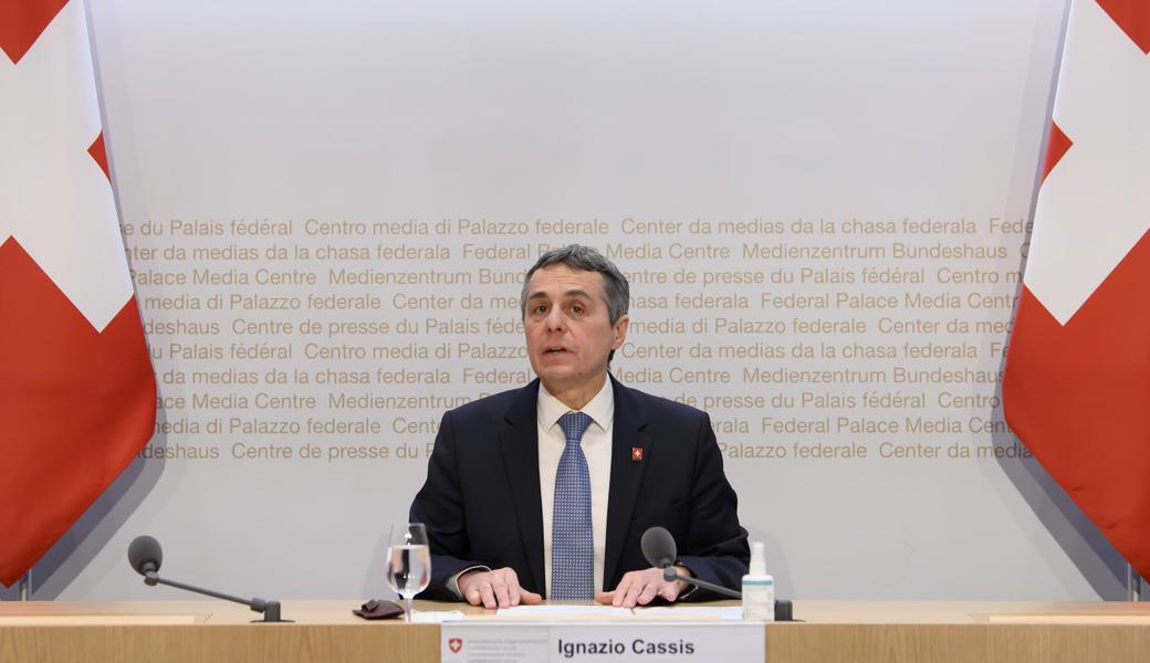 Bundespräsident Ignazio Cassis in der heutigen Medienkonferenz im Bundeshaus.