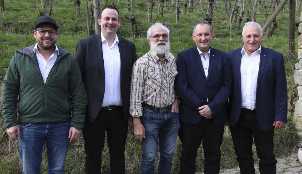 Der neu gewählte Christian Freund (v. l.), Christian Willi, Peter Kuster, Thomas Eugster und Walter Freund. (es fehlt der sechste Rheintaler SVP Kantonsrat Markus Wüst.)