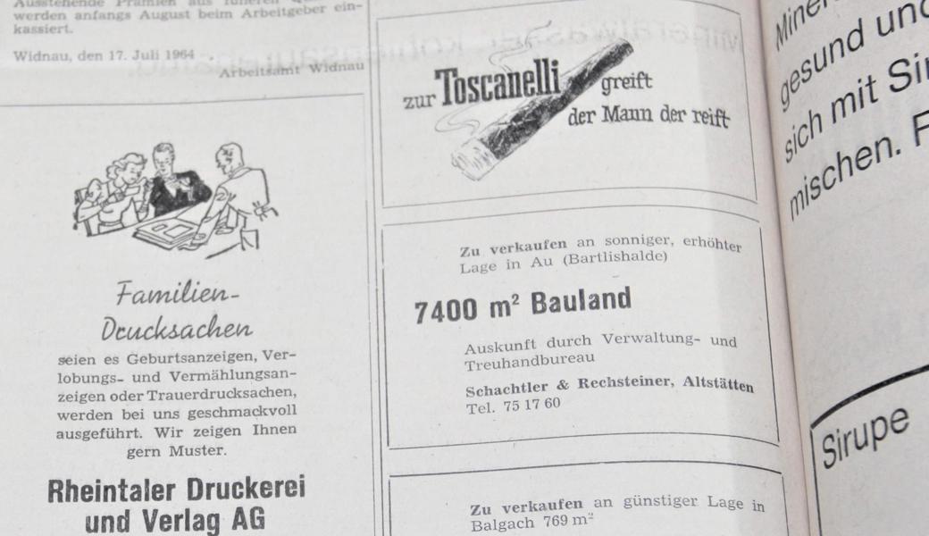 In einer Zeit, als das Rauchen noch nicht verpönt war, fand sich im «Rheintaler» der Slogan «Zur Toscanelli greift der Mann, der reift».