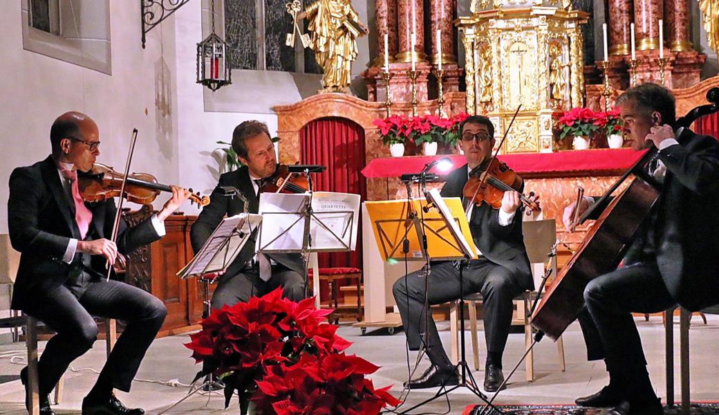 Am Freitagabend begeisterte in Berneck das Streicherensemble (von links) Lyonel Schmit, Eric Crambes, Jano Lisboa und Viturin Döring.