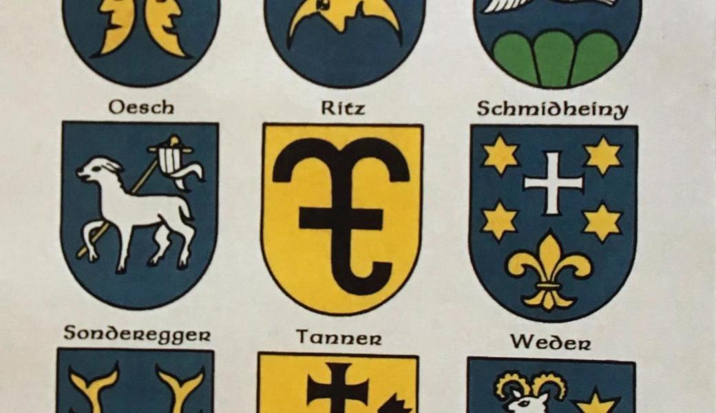 Die Wappen von bekannten Familien aus Balgach.  