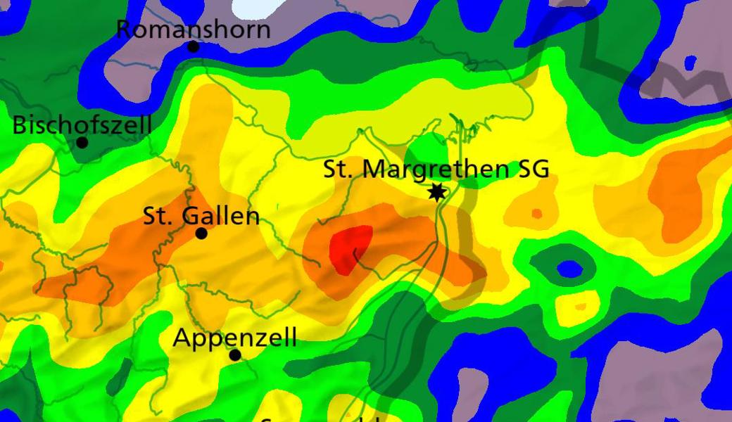 Prognose des Regensradars zum Niederschlag gegen 3 Uhr am Mittwochmorgen.