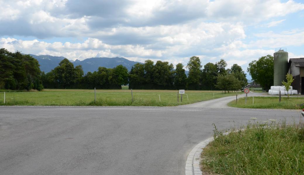 Der Spielplatz Oberfahr liegt im Waldstück am Bildrand, etwa 200 Meter Fussweg von der Oberfahrstrasse entfernt.
