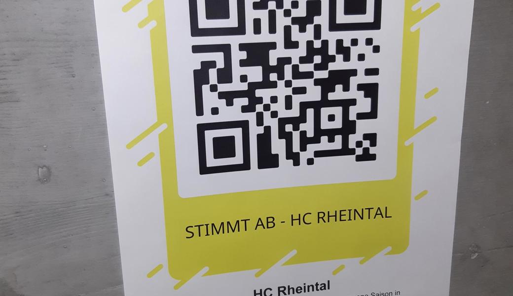 Der HC Rheintal wirbt mit einem QR-Code um die Stimmabgabe.