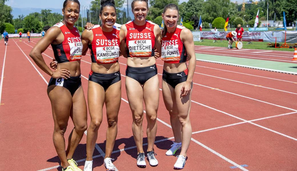 Liefen in Genf die schnellste Zeit einer Schweizer Staffel in diesem Jahr (v.l.): Salomé Kora, Mujinga Kambundji, Riccarda Dietsche und Ajla Del Ponte.