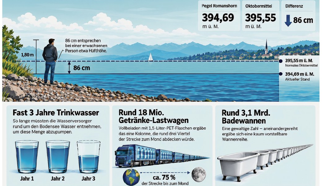 Wenig Schnee und Schmelzwasser: Der Bodensee ist um 461 Milliarde Liter geschrumpft