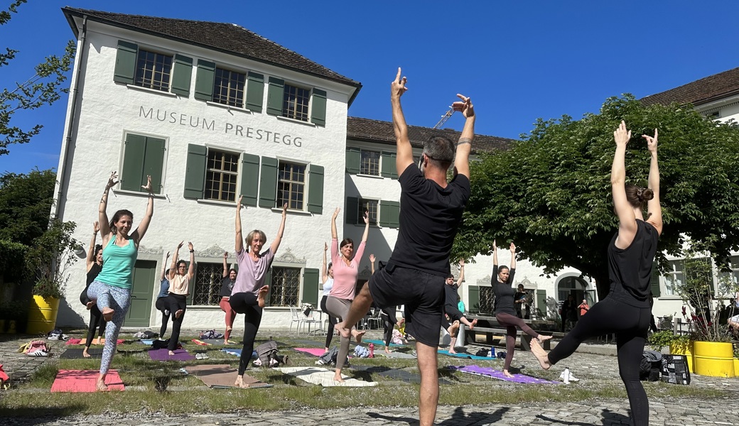 Yoga unter freiem Himmel im Museumsgarten