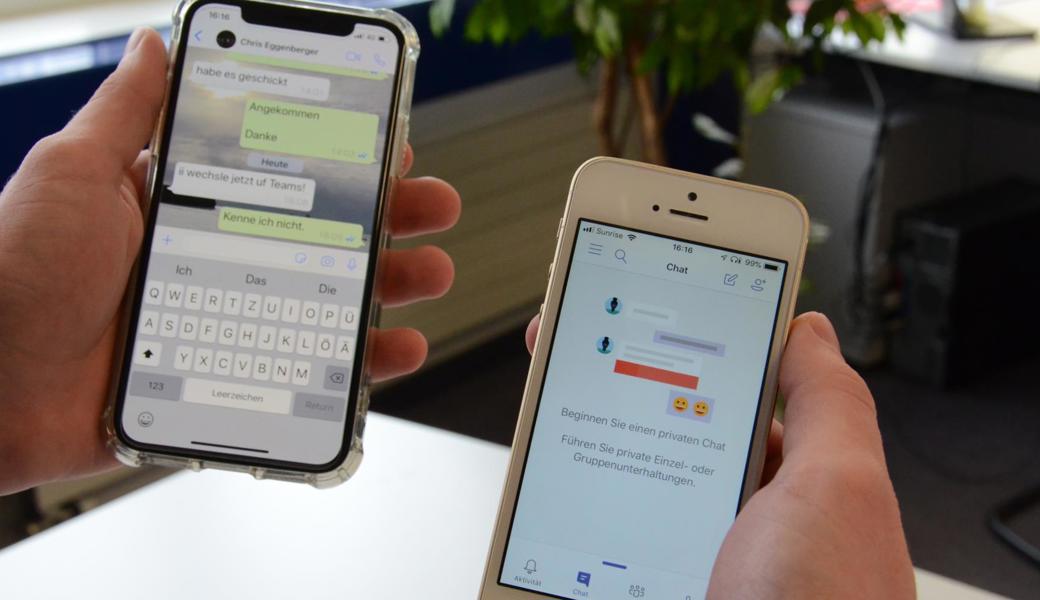 Der Messanger WhatsApp (links) rückt an Schulen zugunsten von Teams immer mehr in den Hintergrund. 
