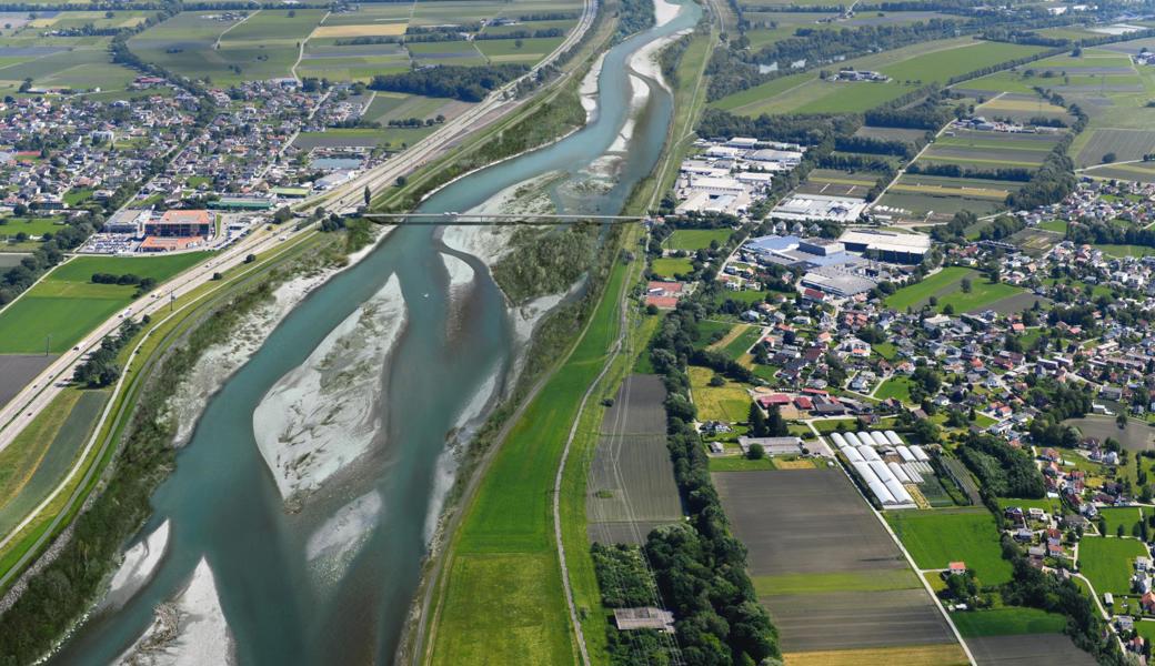 Der Rhein auf Höhe Kriessern-Mäder, wie er nach Abschluss des Hochwasserschutzprojektes Rhesi aussehen könnte. 