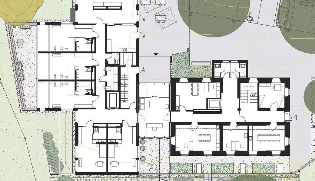 Der Situationsplan des Hauses Rosengarten mit dem Erweiterungsbau.